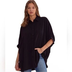 Entro Black Oversized Button Down Dolman Sleeve Top